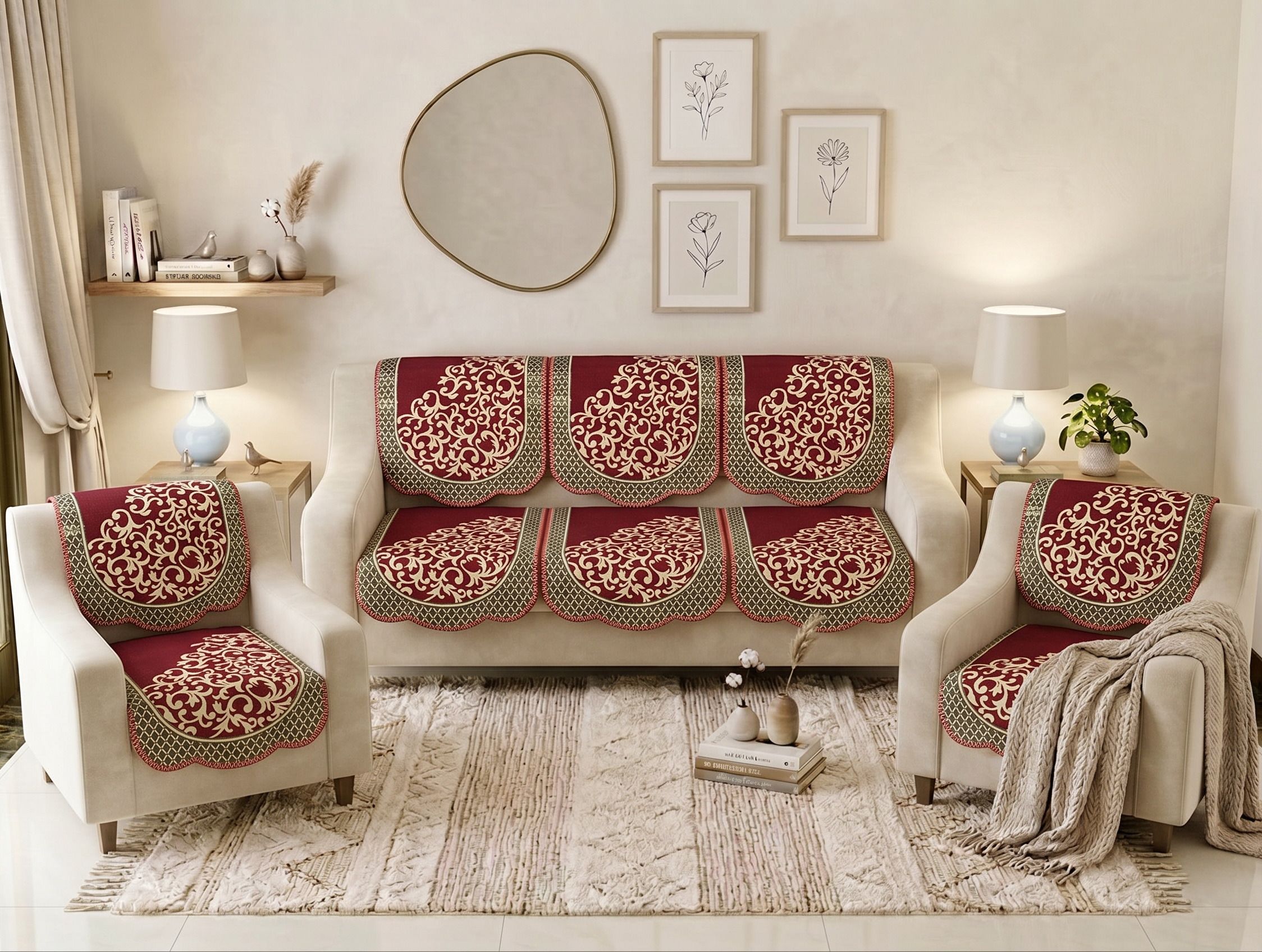 bigger fish Cotton 3+1+1 Seater Sofa Floral Cover-picture-6
