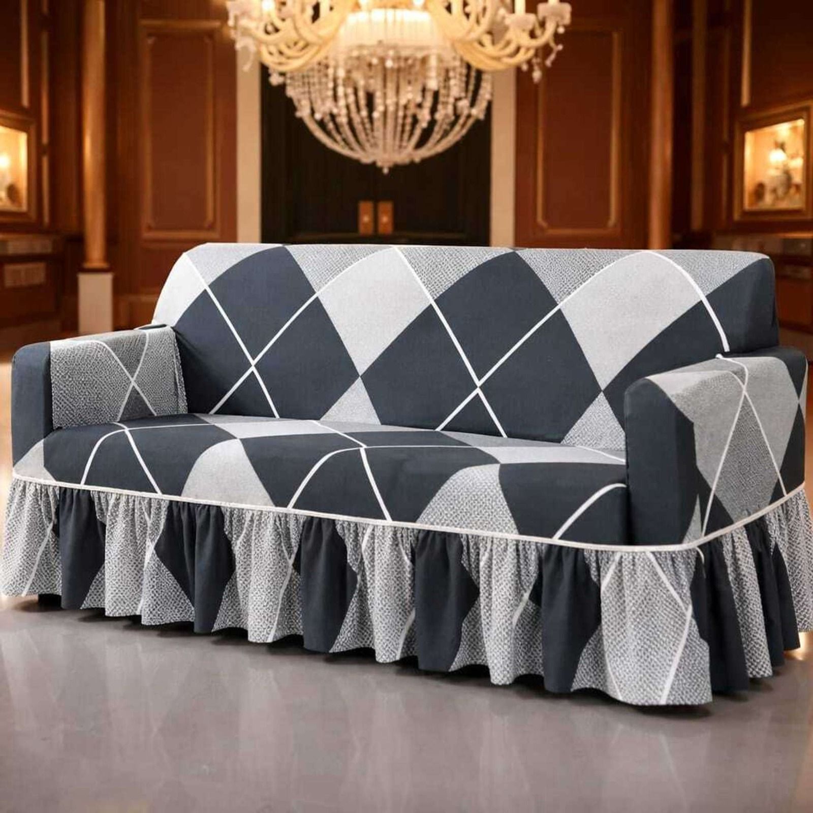 nk smart online Polyester 3 Seater Sofa Checkered Cover-picture-17