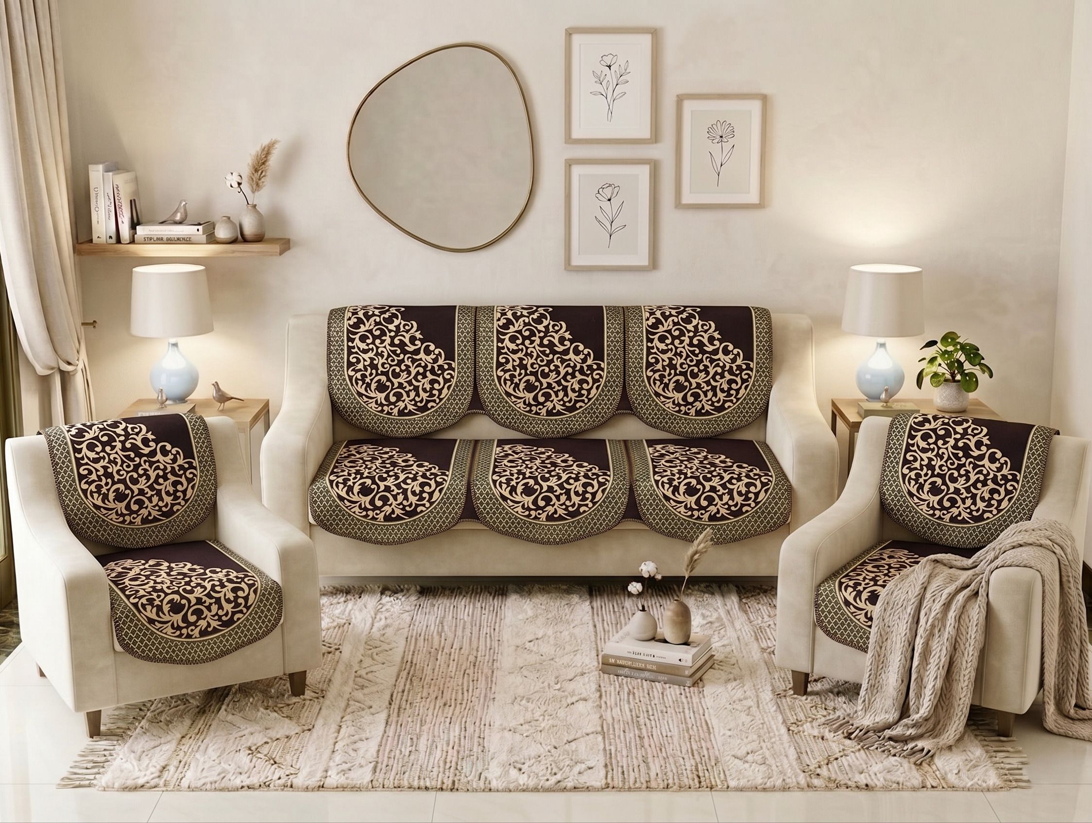 bigger fish Cotton 3+1+1 Seater Sofa Floral Cover-picture-8