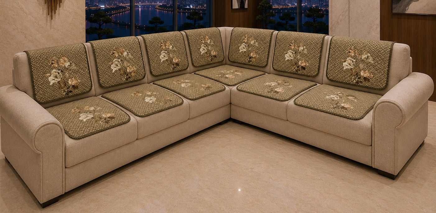 m2creations Velvet 4+3 Seater L-Shape Sofa Floral Cover-picture-15