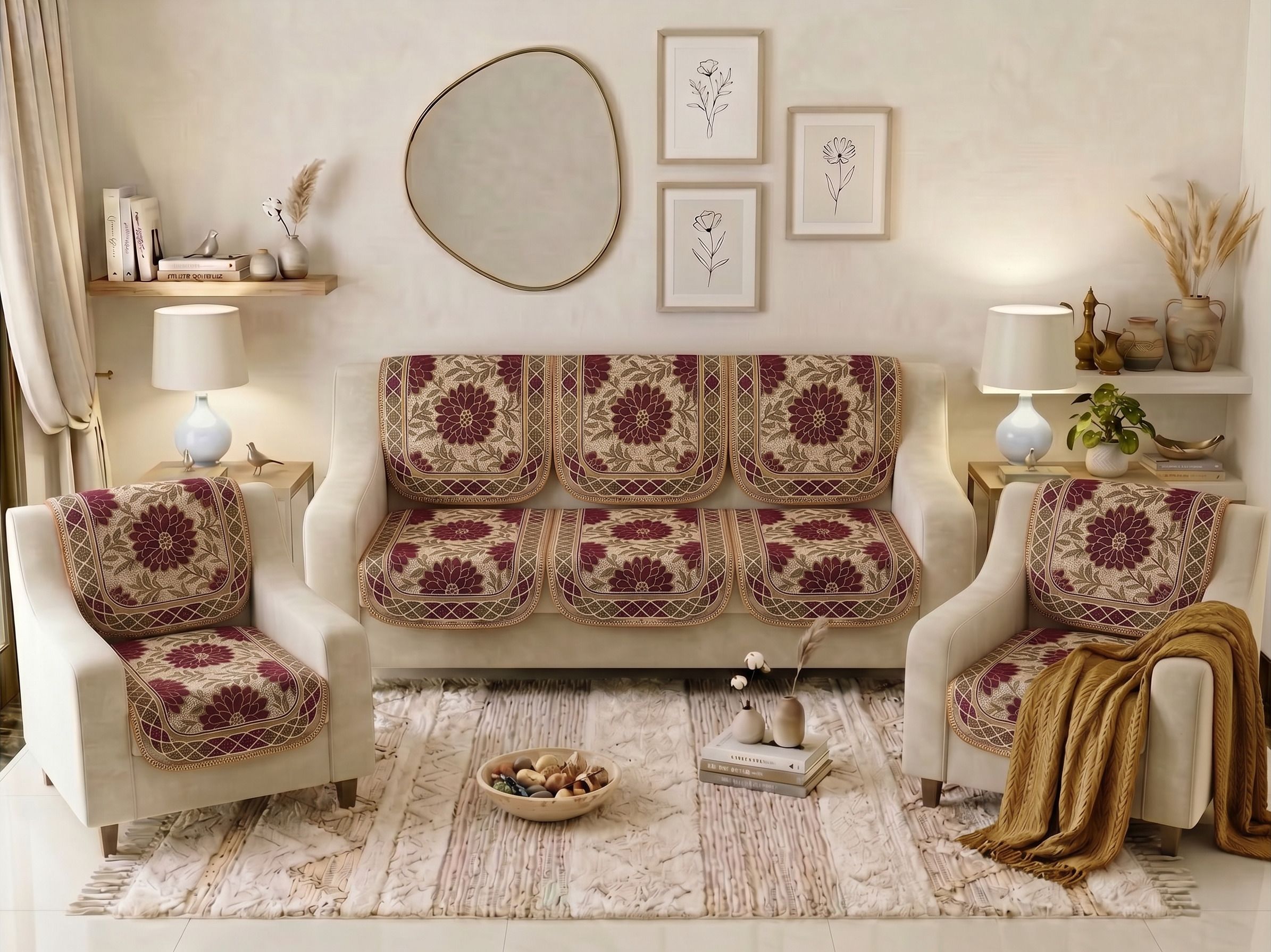 bigger fish Cotton 3+1+1 Seater Sofa Floral Cover-picture-7