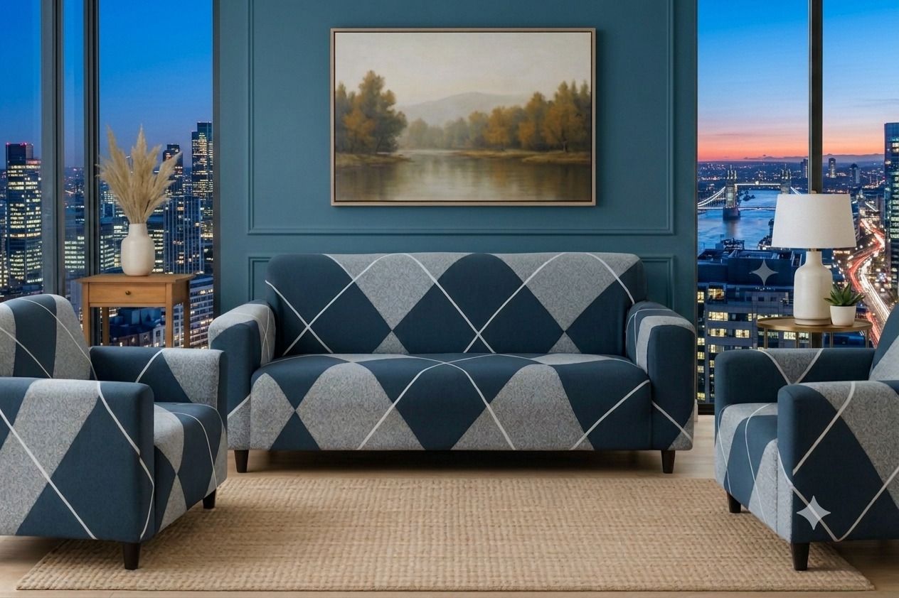 Polycotton 3+1+1 Seater Sofa Checkered Cover-image-38