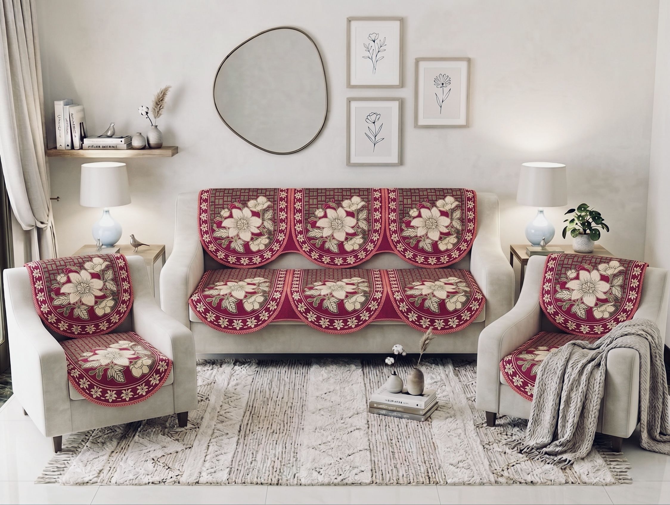 bigger fish Cotton 3+1+1 Seater Sofa Floral Cover-picture-4