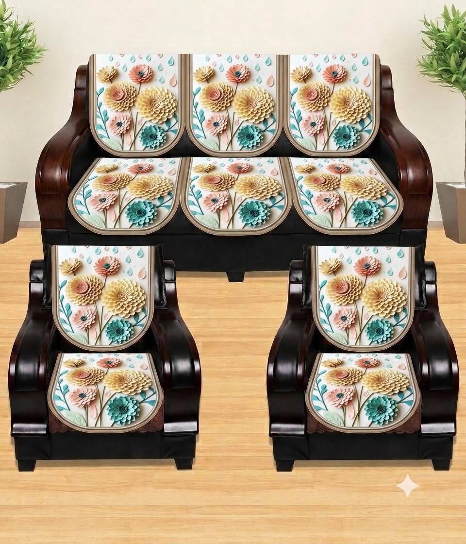 Velvet 3+1+1 Seater Sofa Floral Cover-image-2