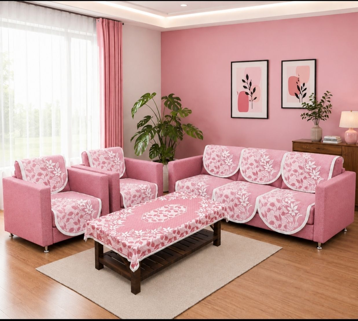 Cotton 3+1+1 Seater Sofa Floral Cover-image-1