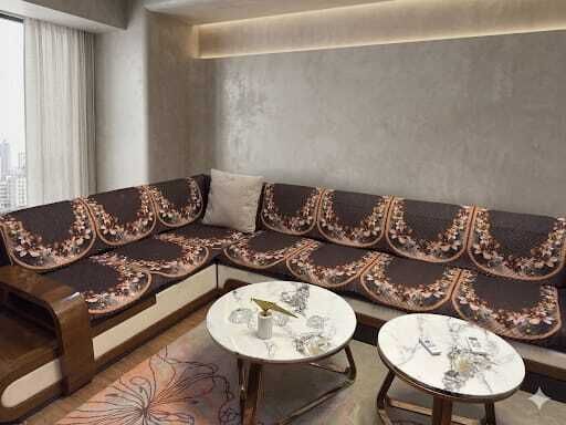 a.m.decor Velvet 3+3 Seater L-Shape Sofa Floral Cover-picture-19