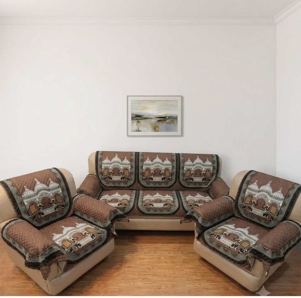 Cotton 3+1+1 Seater Sofa Quilted, Animal Cover-image-12