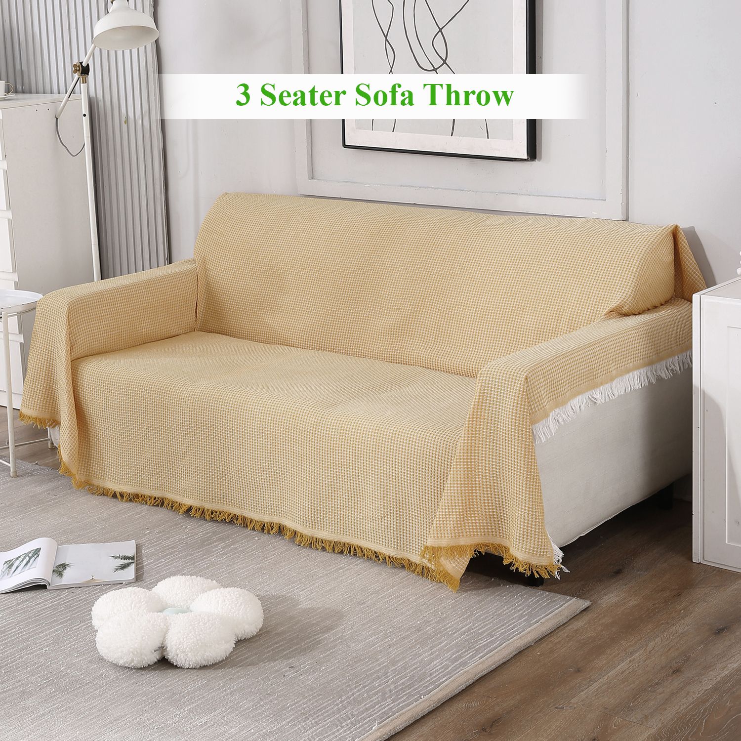 hokipo Polycotton 4 Seater Sofa Plain Cover-picture-3