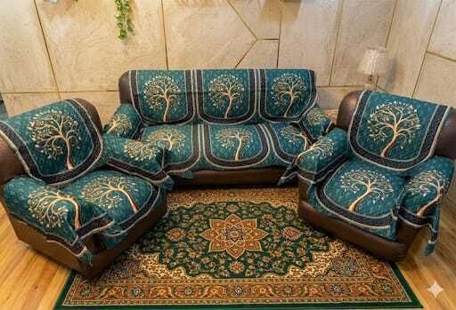 a.m.decor Velvet 3+2 Seater Sofa Printed Cover-picture-12