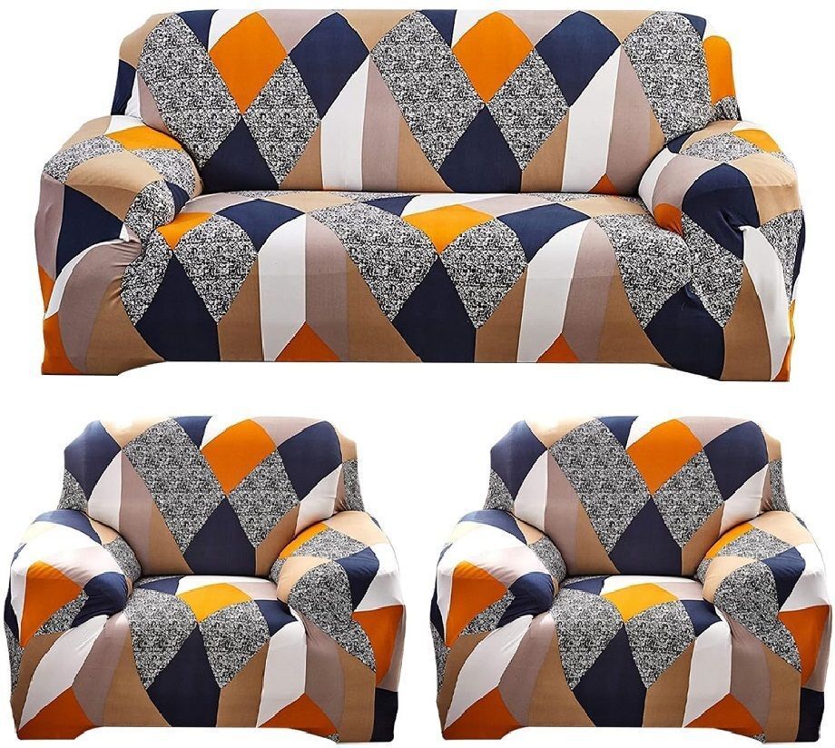 Polyester 3+2 Seater Sofa Checkered Cover