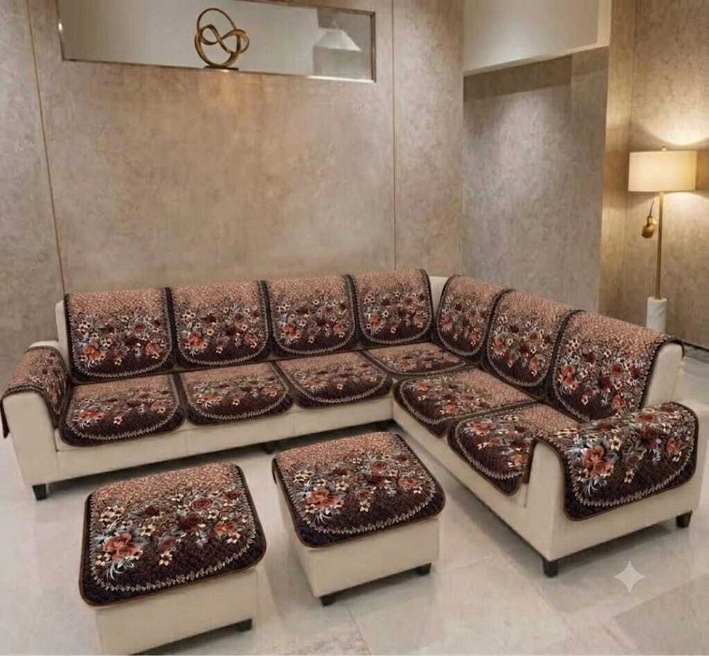 a.m.decor Velvet 8 Seater Sofa Printed Cover-picture-13