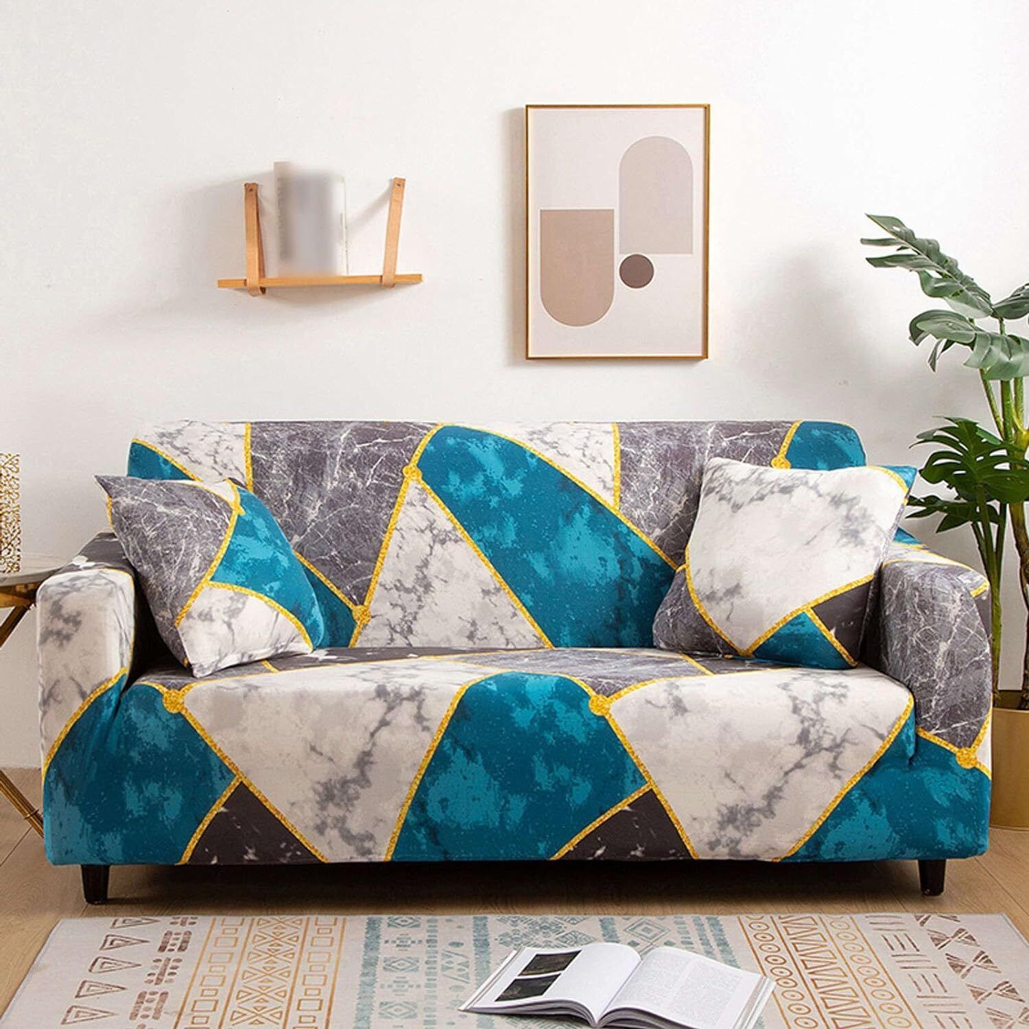 GEO-DARK GREEN-CREAM Gorgeous Printed 3-Seater Sofa Cover Fully Covered Stretchable Non-Slip Elastic Sofa Fabric-image-29