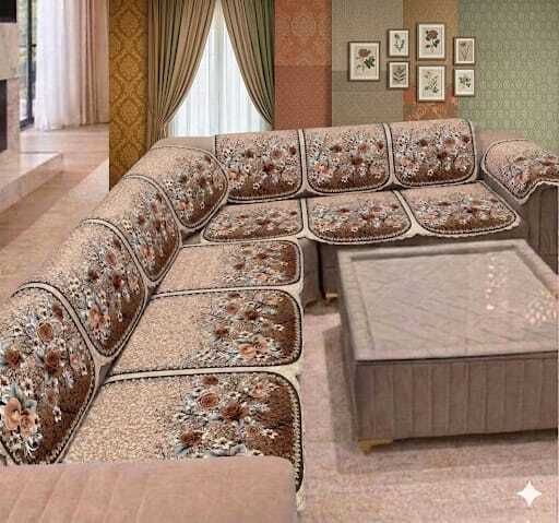 a.m.decor Velvet 3+3 Seater L-Shape Sofa Printed Cover-picture-23