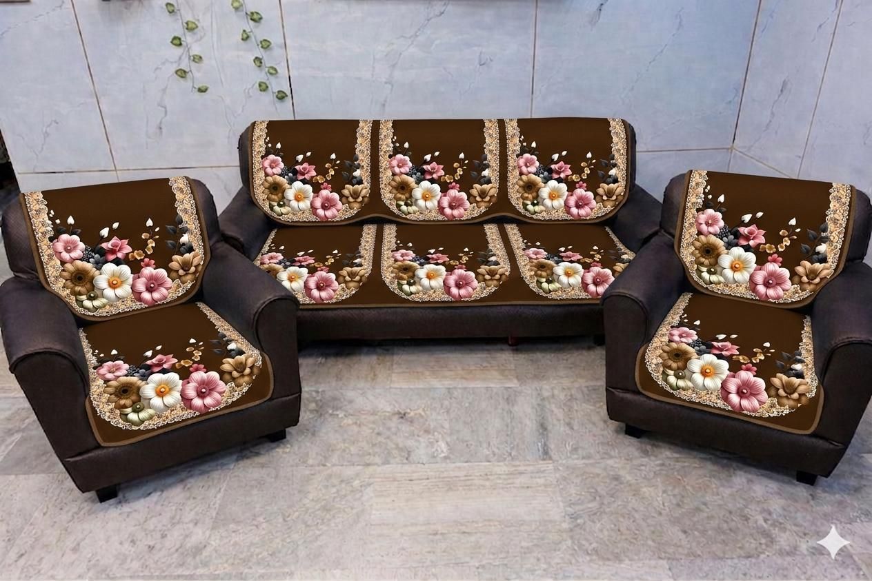 a.m.decor Velvet 3+1+1 Seater Sofa Floral Cover-picture-21