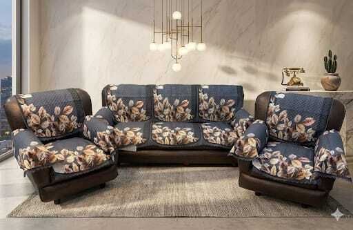 Velvet 3+2 Seater Sofa Floral Cover-image-7