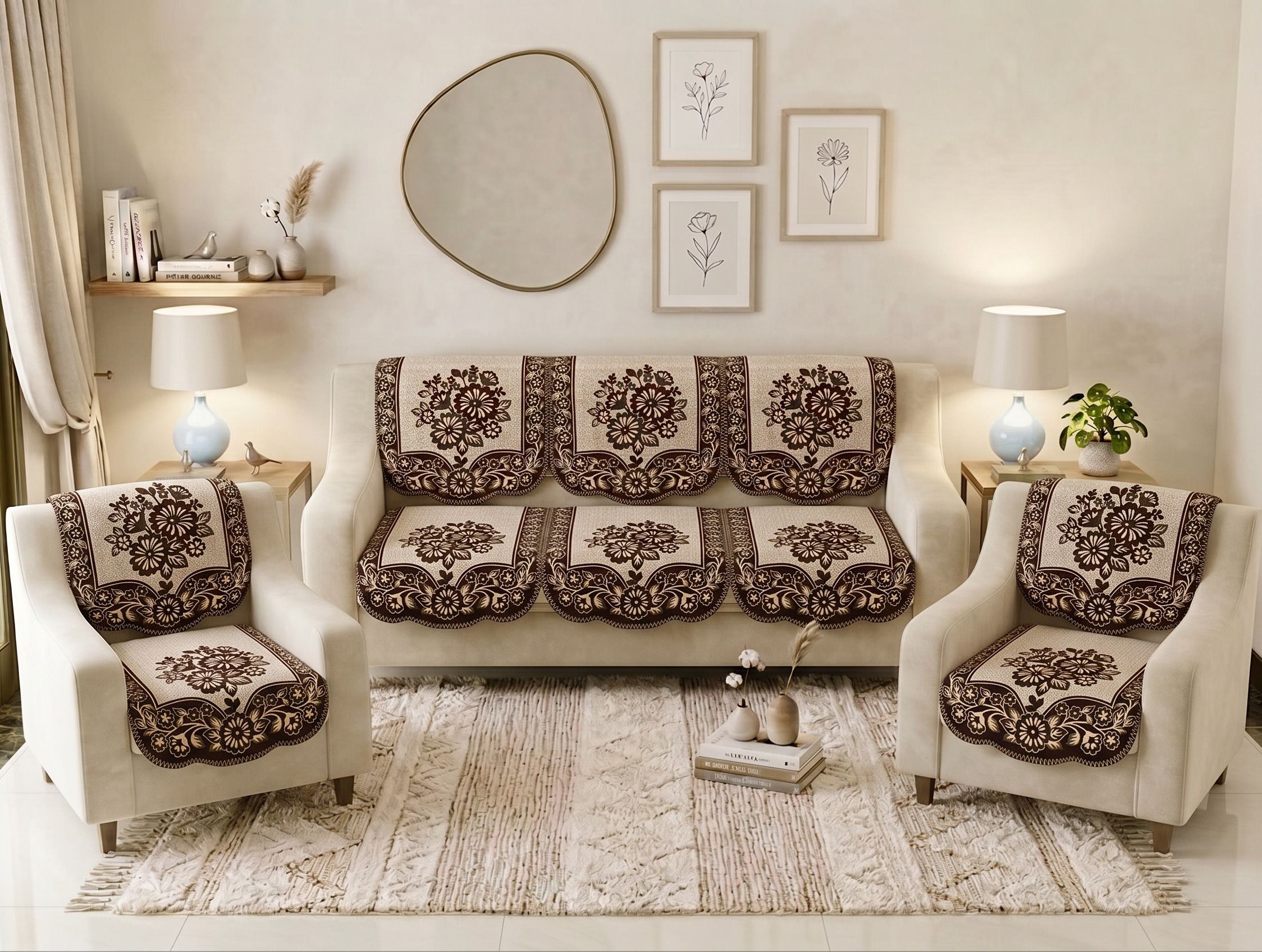 bigger fish Cotton 3+1+1 Seater Sofa Floral Cover-picture-9