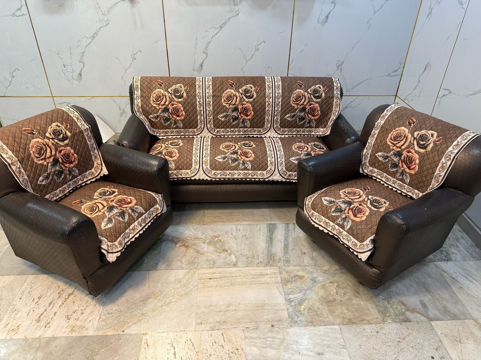 a.m.decor Velvet 3+1+1 Seater Sofa Floral Cover-picture-16