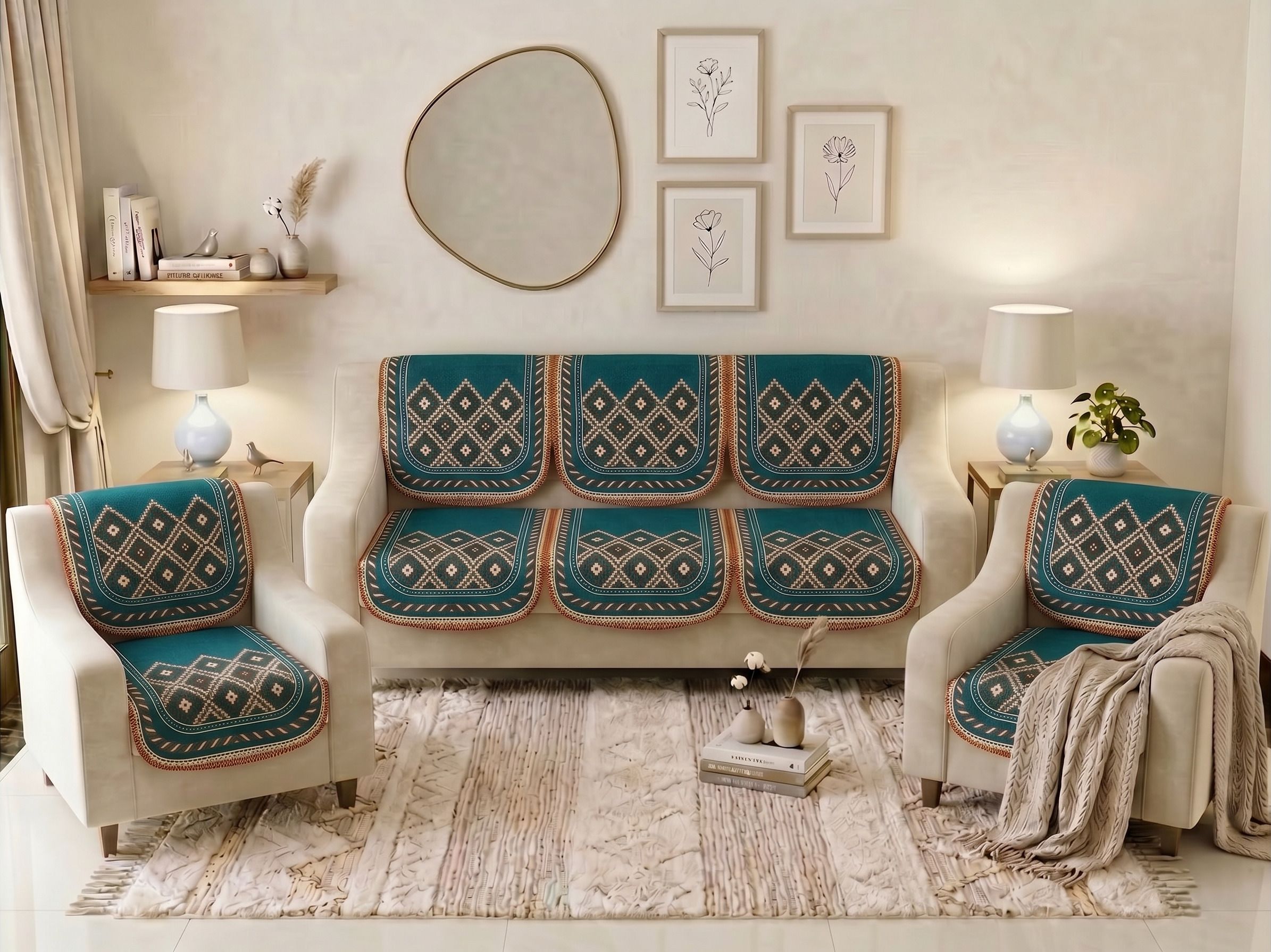 bigger fish Cotton 3+1+1 Seater Sofa Floral Cover-picture-0