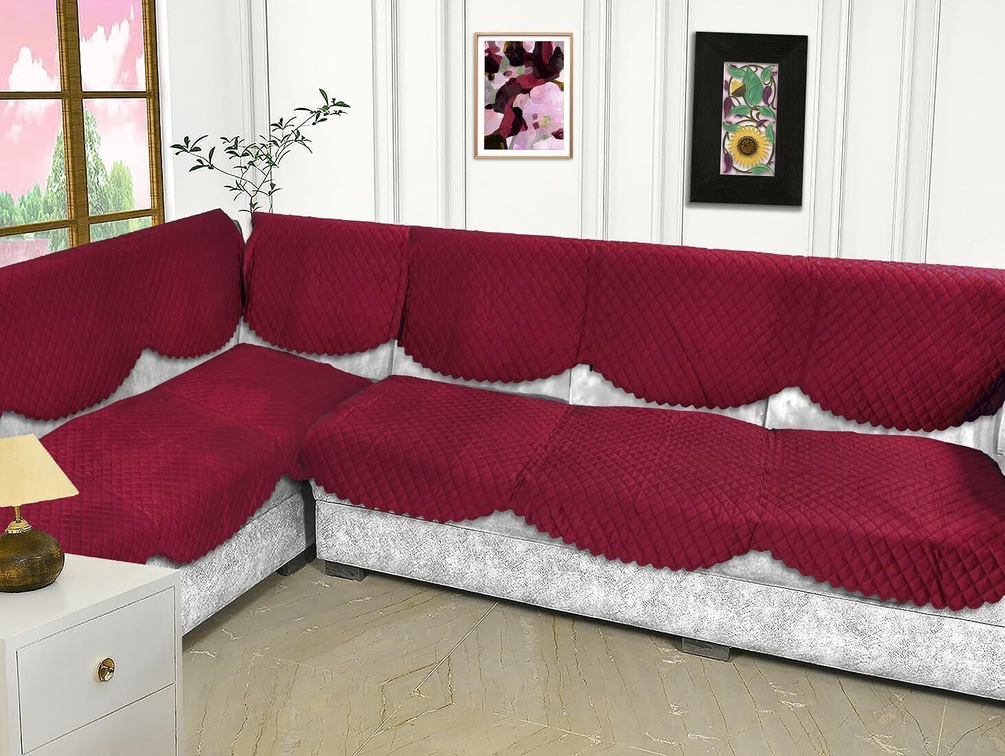 dpa Velvet 3+3 Seater L-Shape Sofa Checkered Cover-picture-0