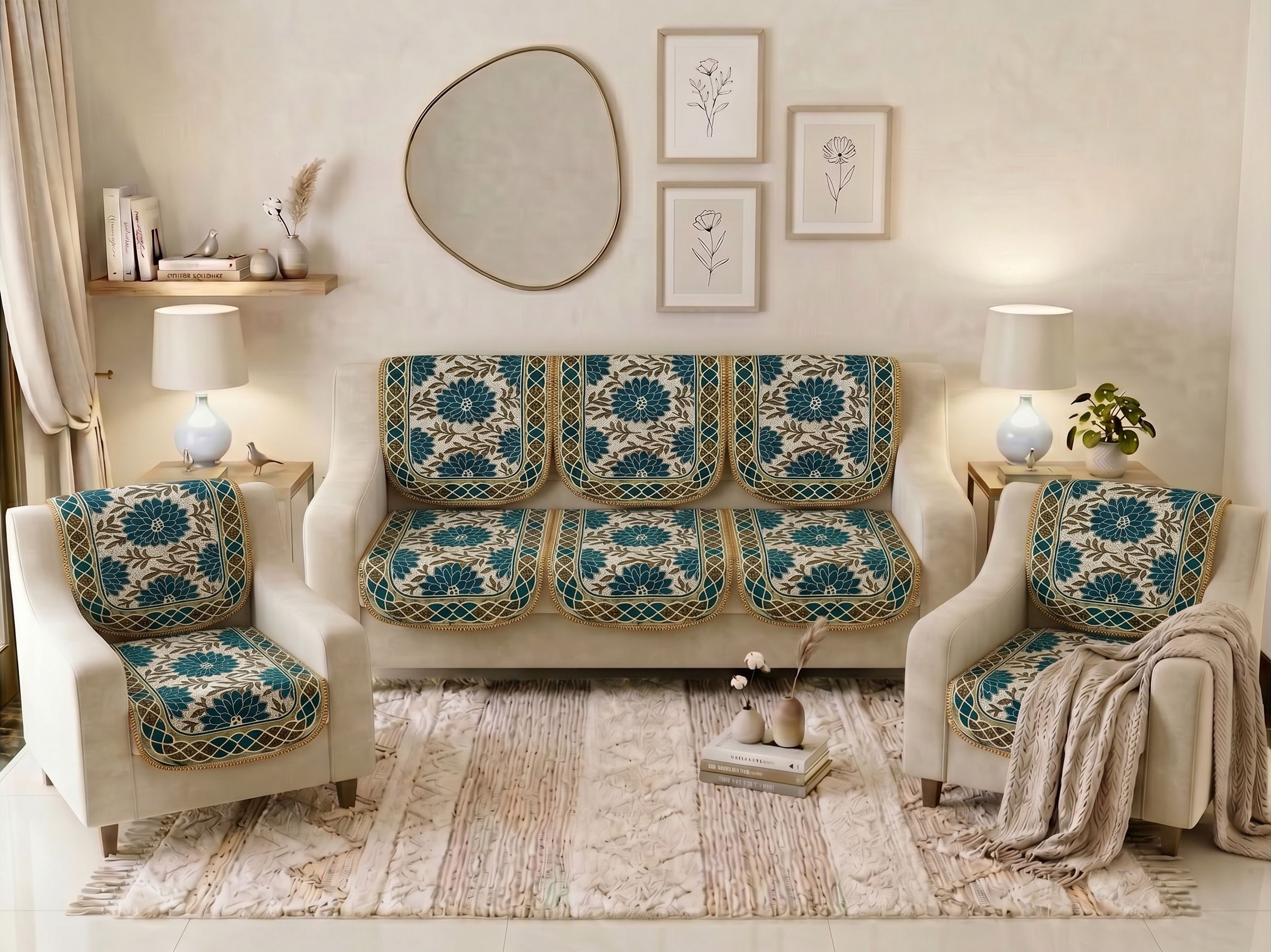 bigger fish Cotton 3+1+1 Seater Sofa Floral Cover-picture-2