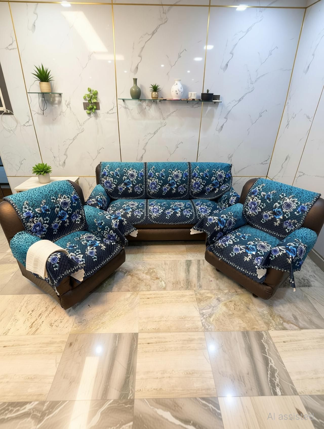 a.m.decor Velvet 3+2 Seater Sofa Floral Cover-picture-19