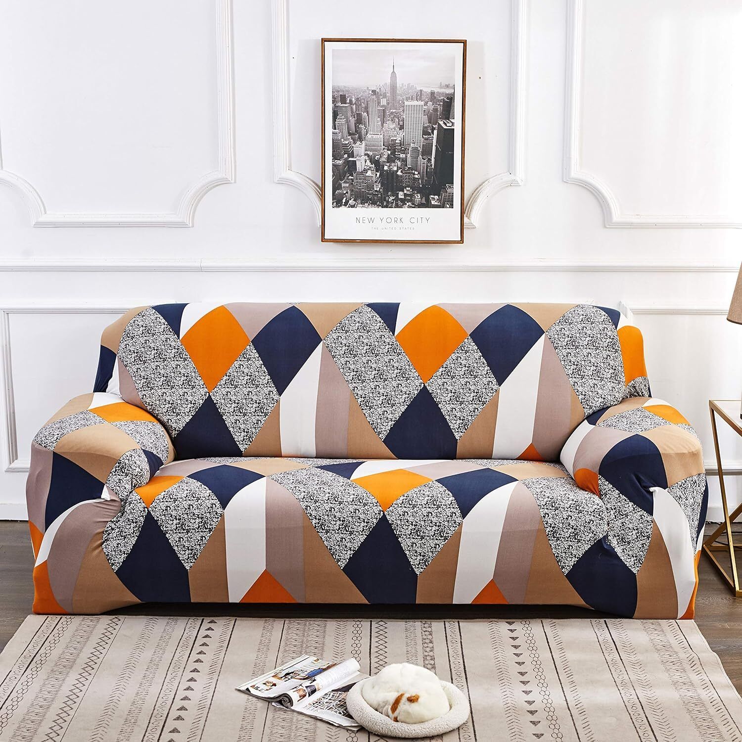 SOFA-MAROON-WHITE -3S-01 Modern Geometric Harlequin Elastic Sofa Cover Multi-Color Stretchable Non-Slip Sofa Fabric-image-44