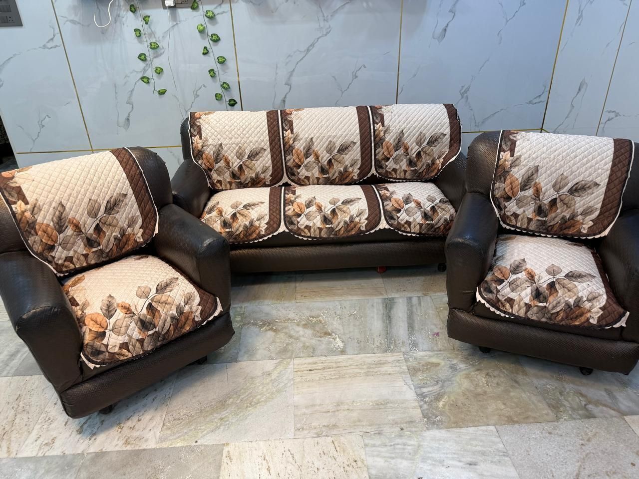 a.m.decor Velvet 3+1+1 Seater Sofa Floral Cover-picture-45