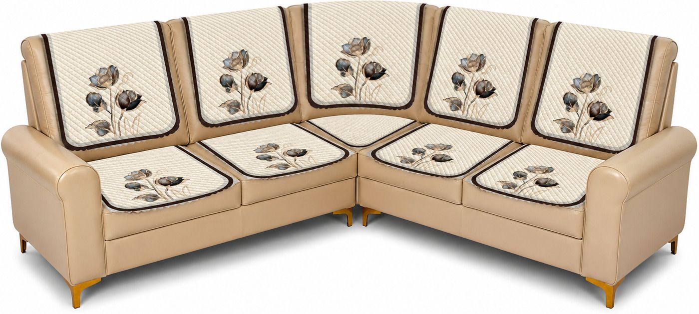 Velvet, Polyester 3+2 Seater L-Shape Sofa Quilted, Floral Cover-image-21