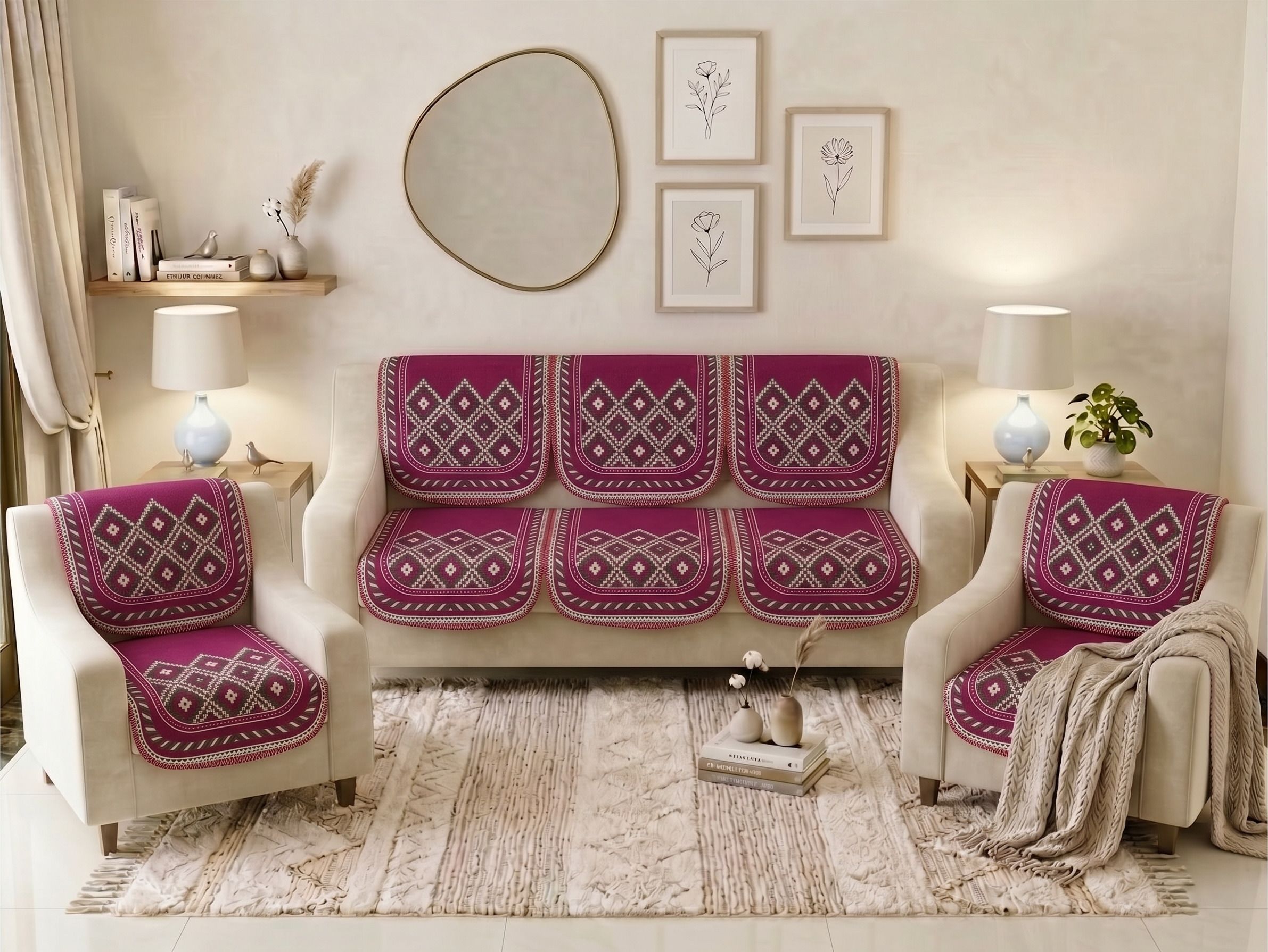bigger fish Cotton 3+1+1 Seater Sofa Floral Cover-picture-5