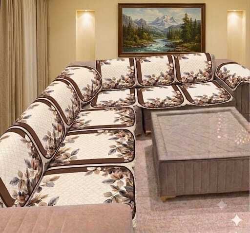 a.m.decor Velvet 3+3 Seater L-Shape Sofa Floral Cover-picture-28