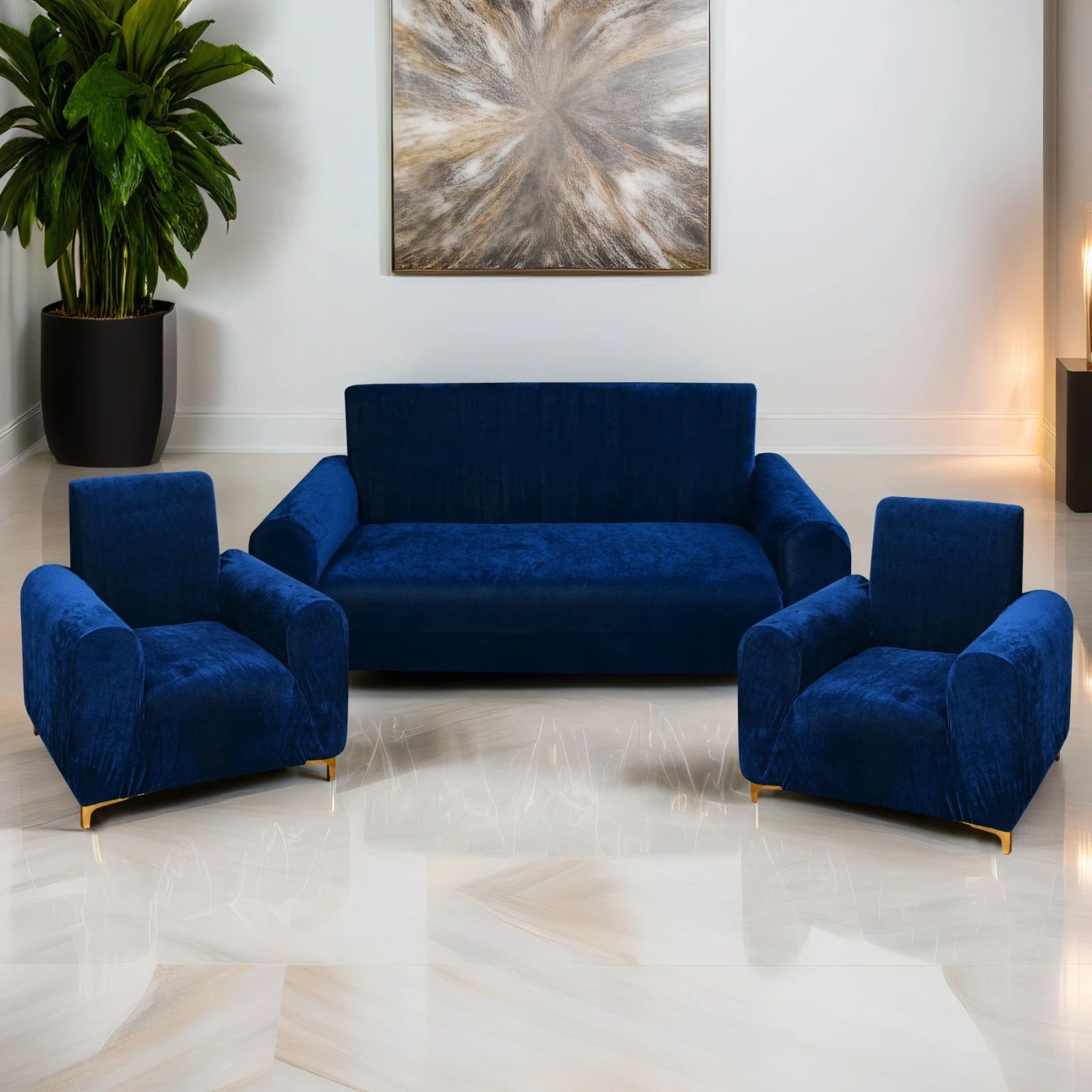 rabhnoor Velvet 3+1+1 Seater Sofa Plain Cover-picture-22