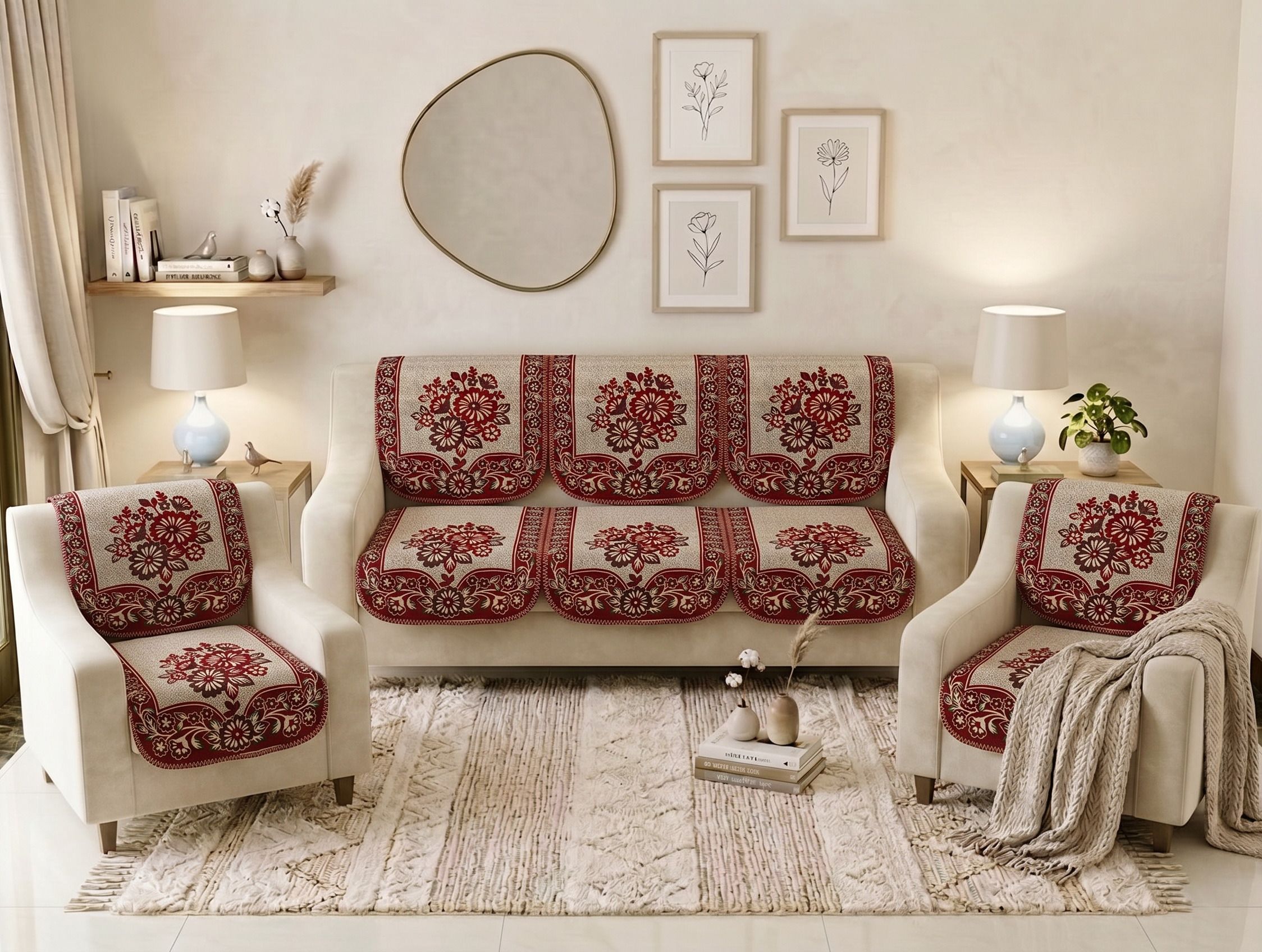 bigger fish Cotton 3+1+1 Seater Sofa Floral Cover-picture-1