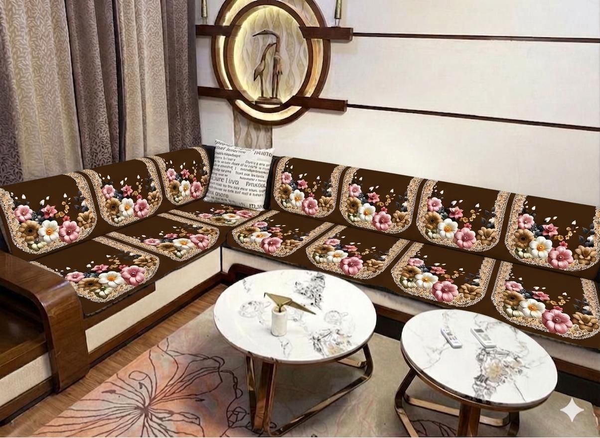 a.m.decor Velvet 4+3 Seater L-Shape Sofa Floral Cover-picture-42
