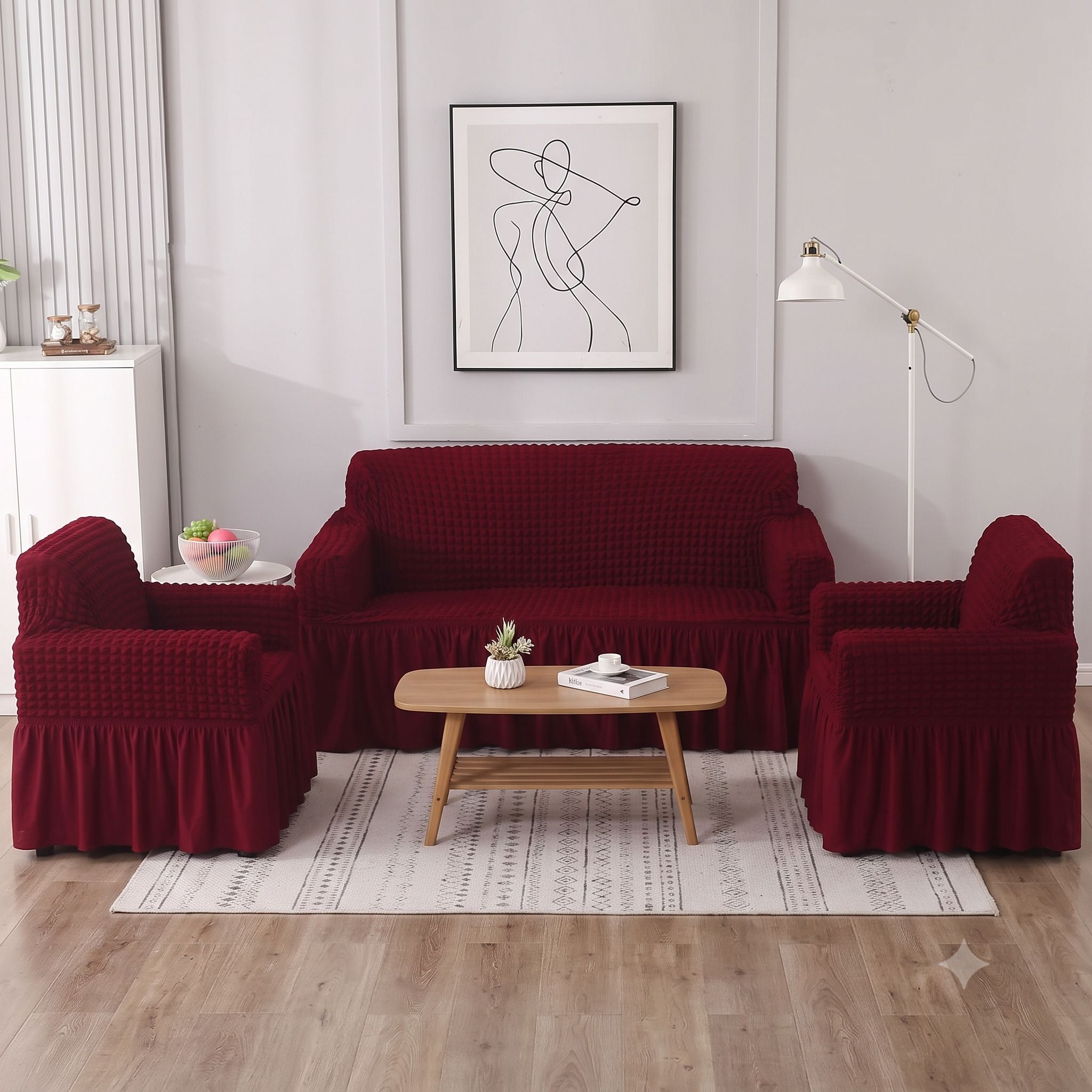 Polyester 3+1+1 Seater Sofa Striped Cover-image-2