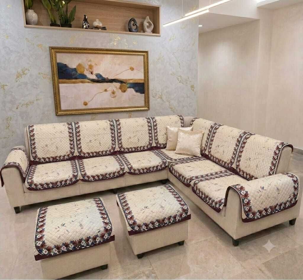 a.m.decor Velvet 8 Seater Sofa Printed Cover-picture-45