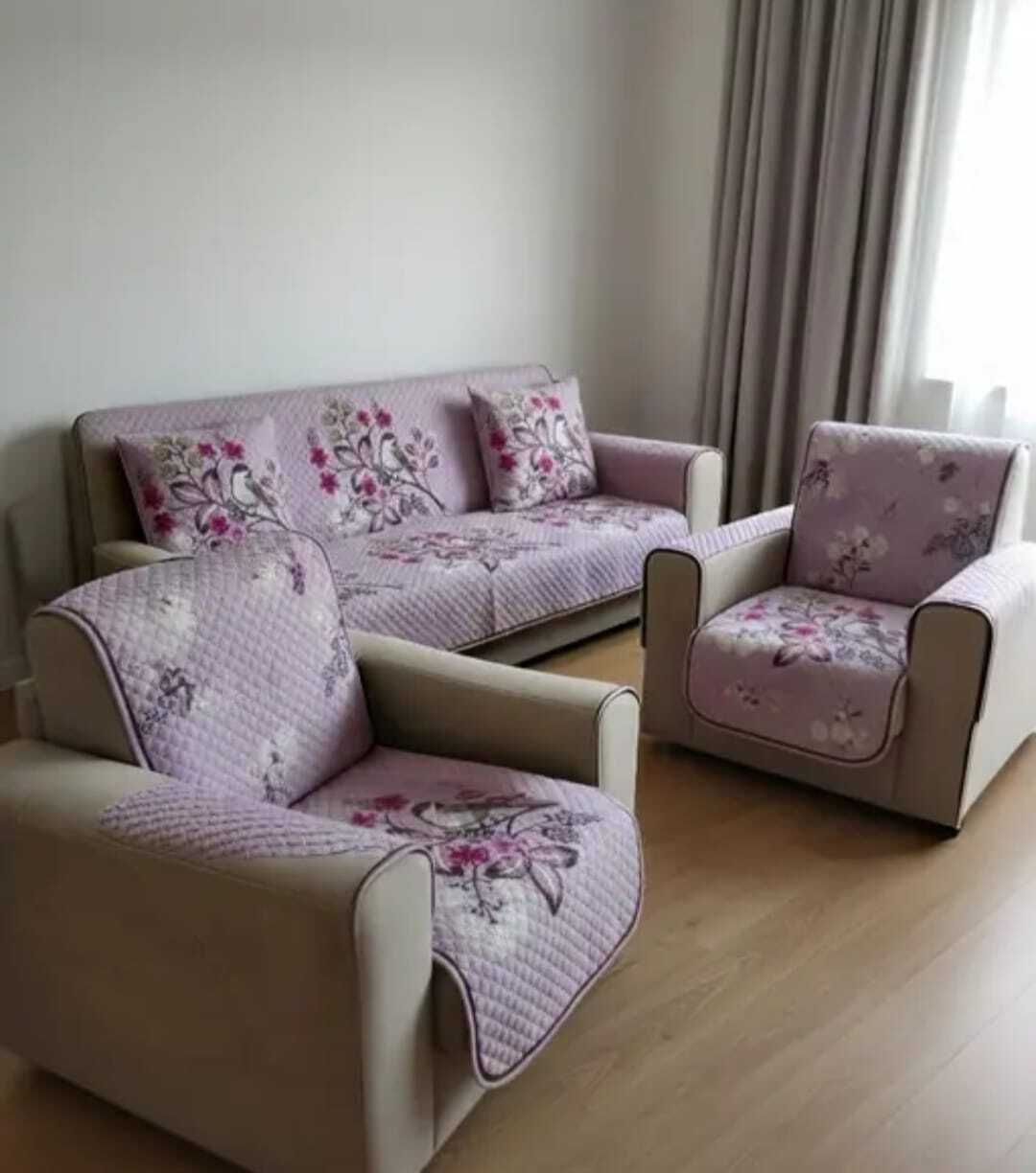 shree radhey enterprises Velvet 3+1+1 Seater Sofa Floral Cover-picture-17