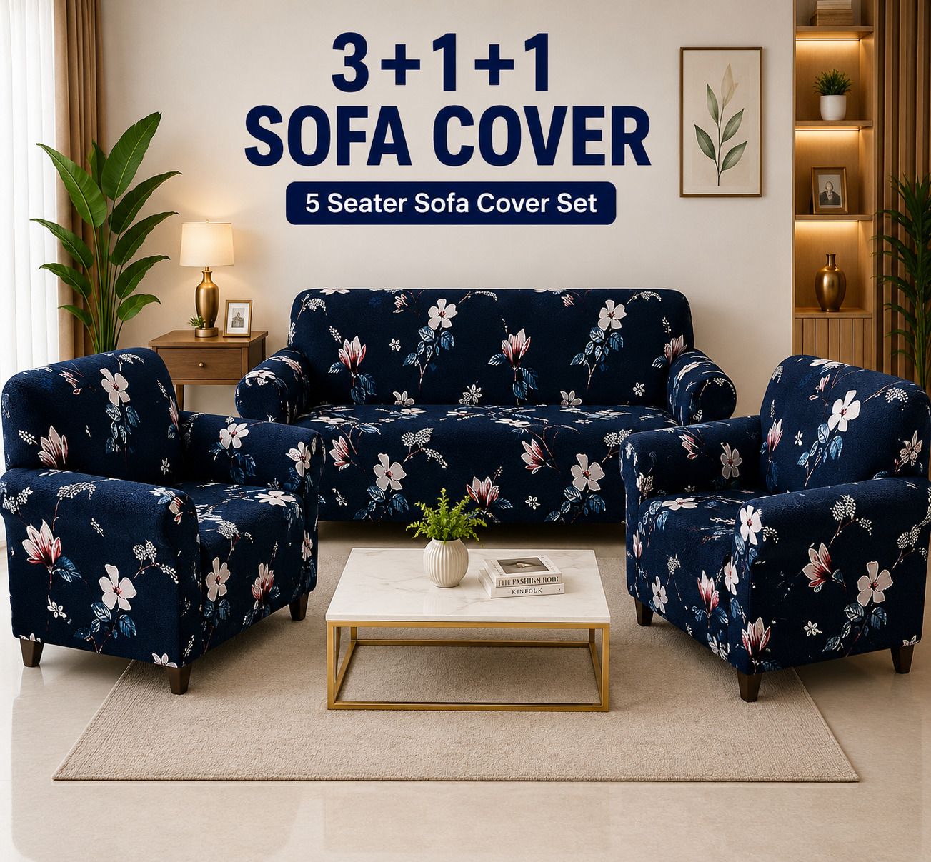 Cotton, Polycotton, Polyester 3+1+1 Seater Sofa Floral Cover-image-33