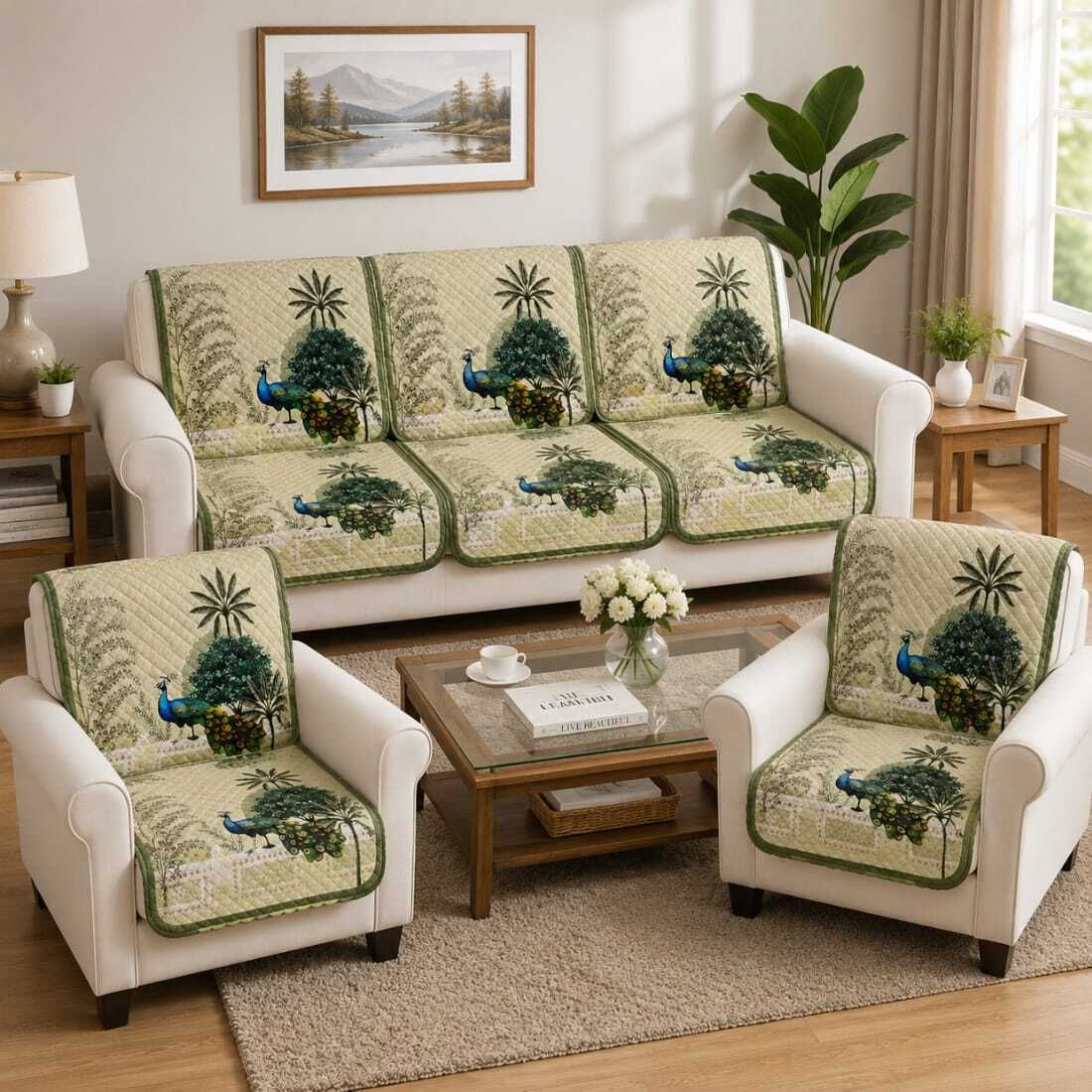 shri Polyester 3+1+1 Seater Sofa Floral Cover-picture-15