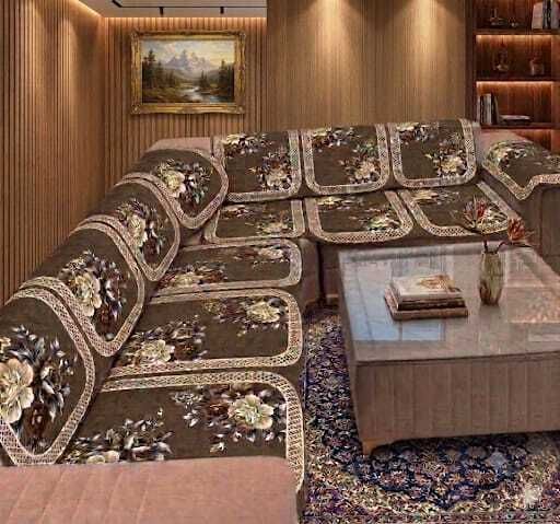 a.m.decor Velvet 3+3 Seater L-Shape Sofa Floral Cover-picture-43