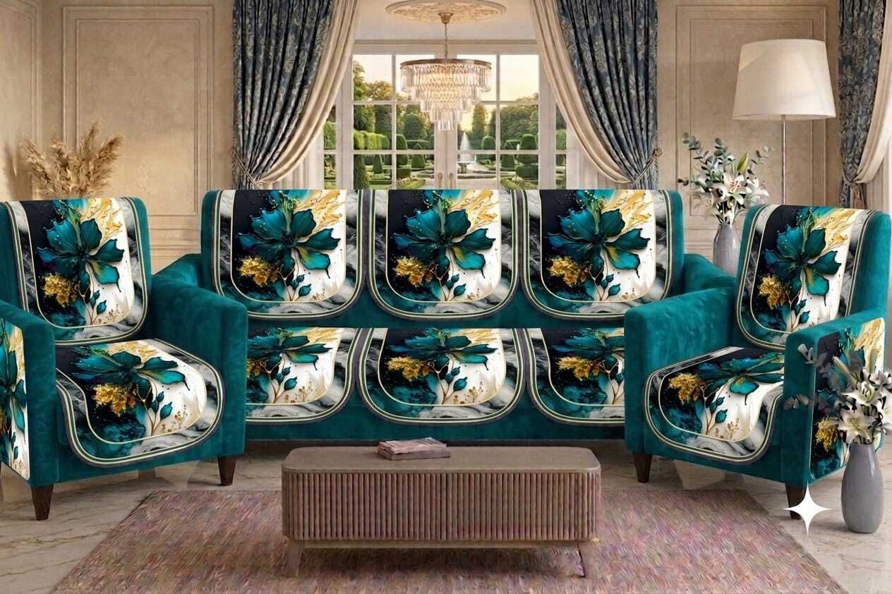 rivta Velvet 3+1+1 Seater Sofa Printed Cover-picture-42