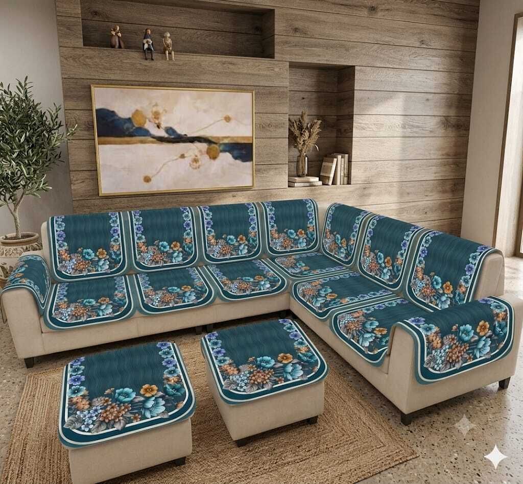 a.m.decor Velvet 8 Seater Sofa Floral Cover-picture-12