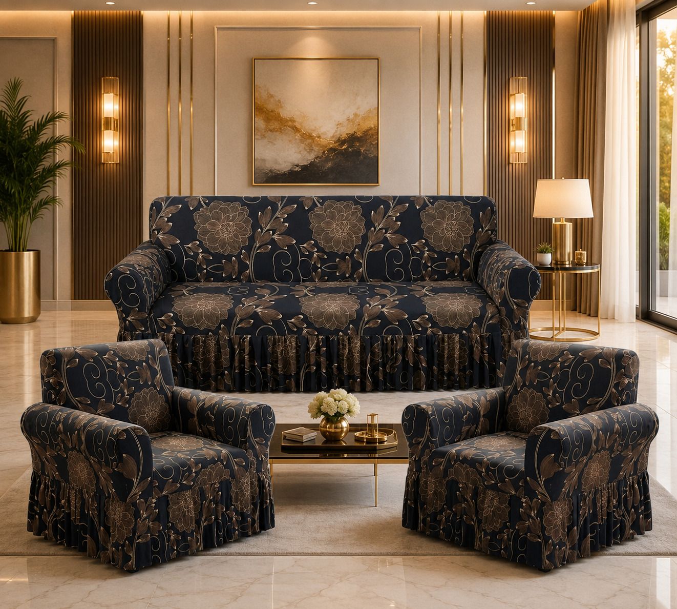 Polyester 3+1+1 Seater Sofa Floral Cover-image-23