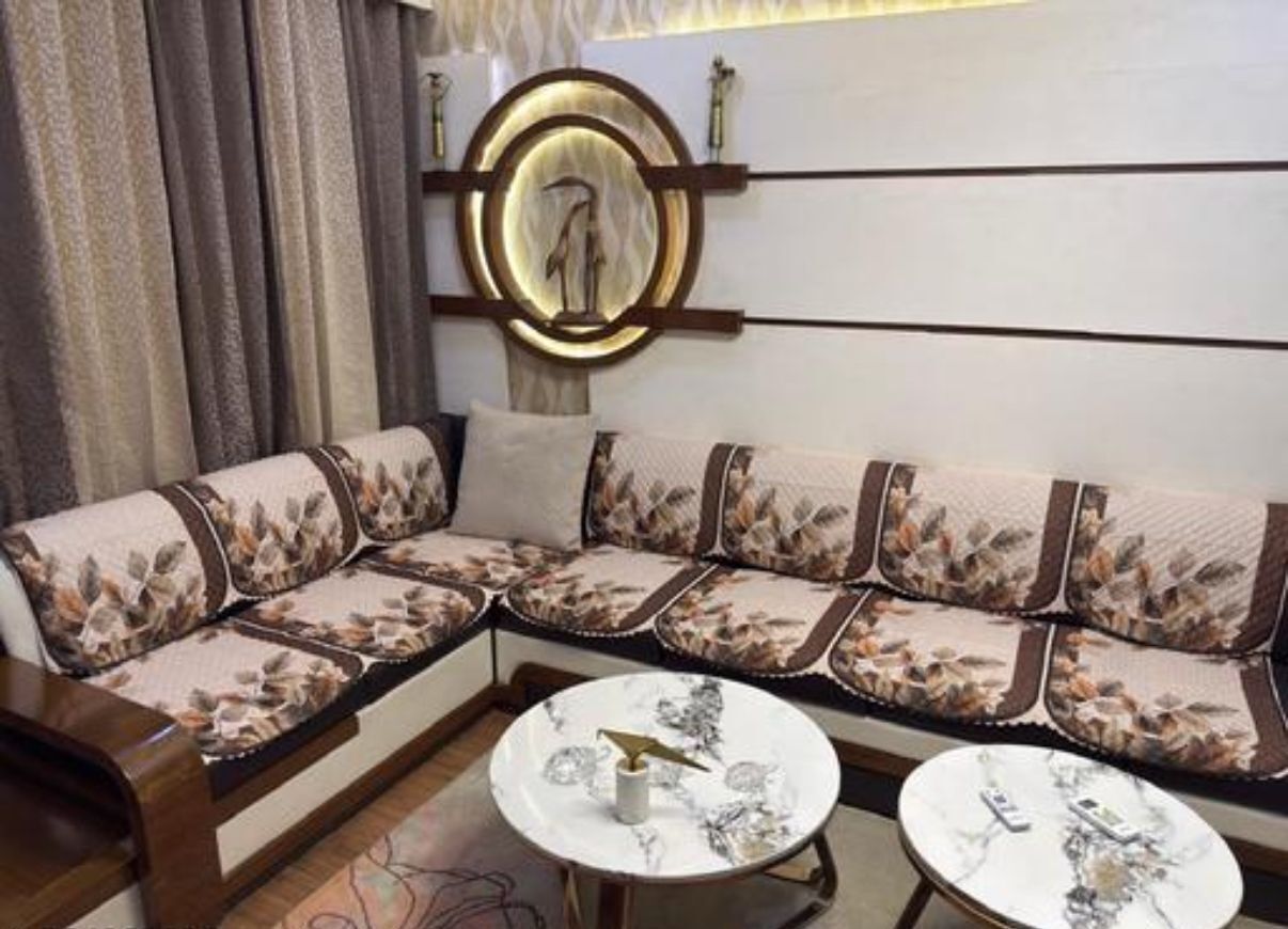 a.m.decor Velvet 4+3 Seater L-Shape Sofa Floral Cover-picture-42