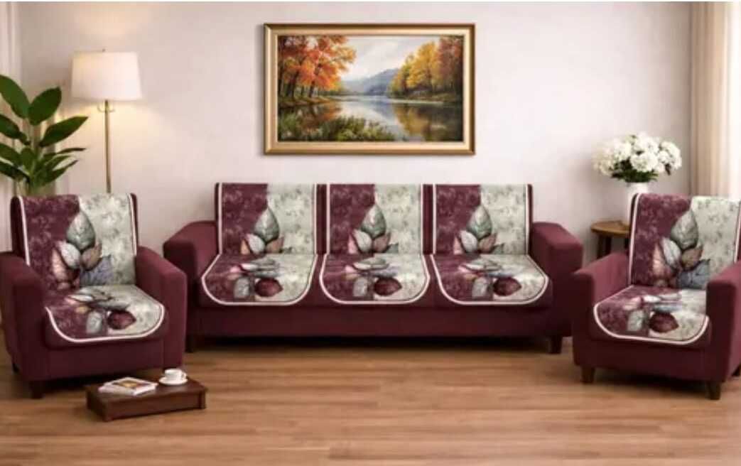 Velvet 3+1+1 Seater Sofa Floral Cover