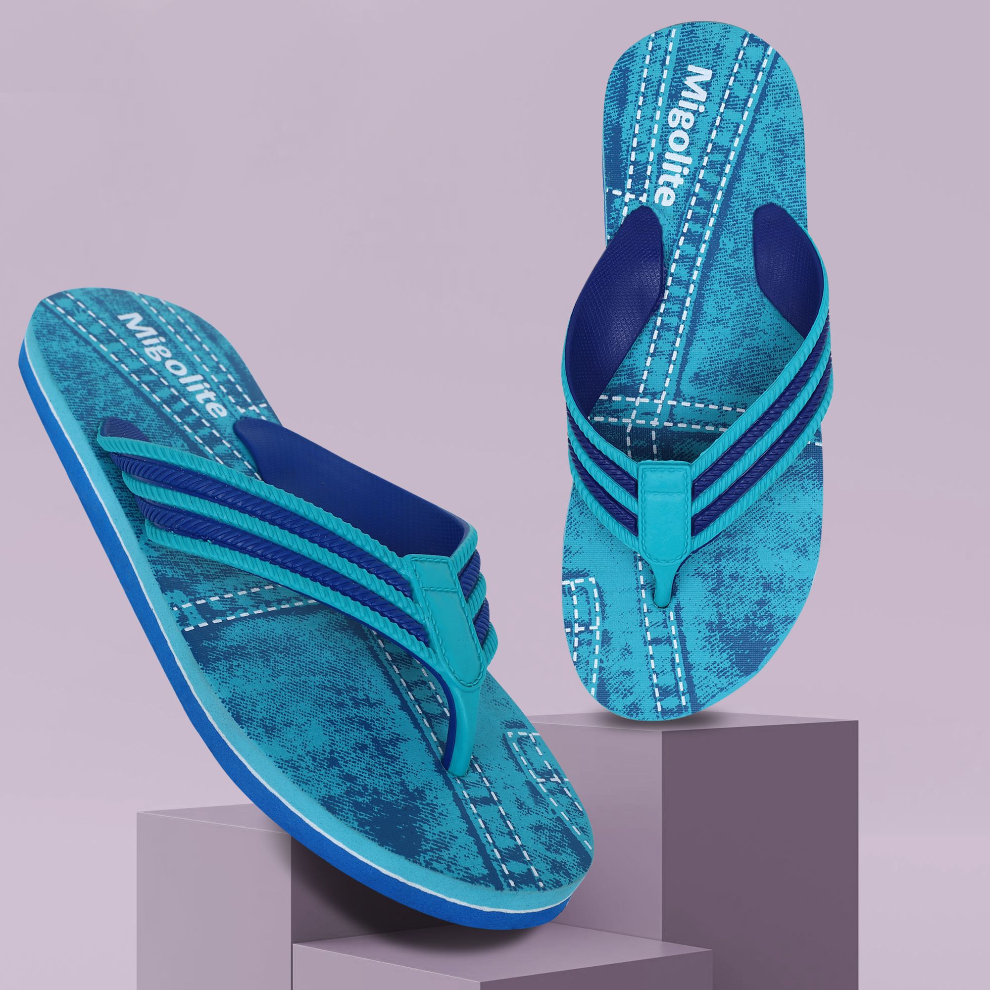Migolite Mens Denim Print with Stylish Straps � Comfort Wear EVA Men Flip Flops-image-10