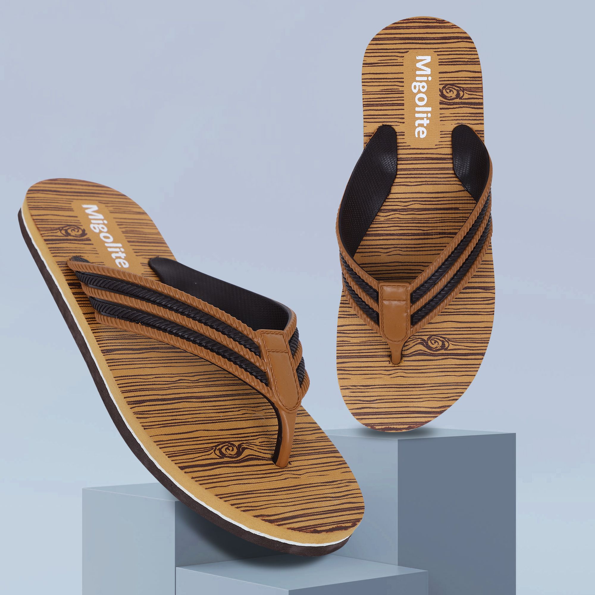 Migolite Mens Flip Flops with Unique Wood Print Design |& Stylish Men Slippers-image-1