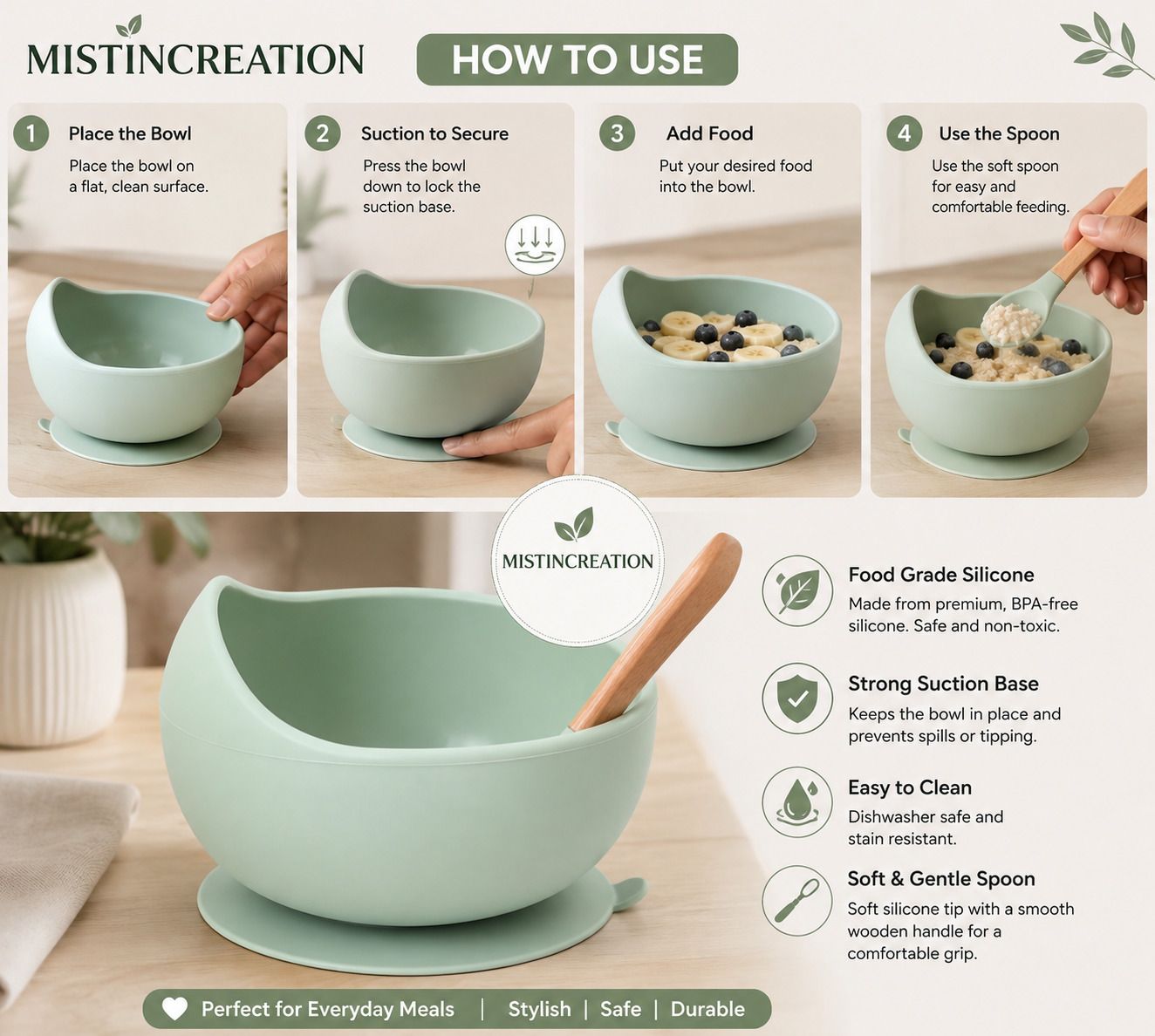 Silicone Baby Feeding Bowl Spoon Set Feeding Bowl for Baby Food Bowl with Spoon Slow Cooker-image-13