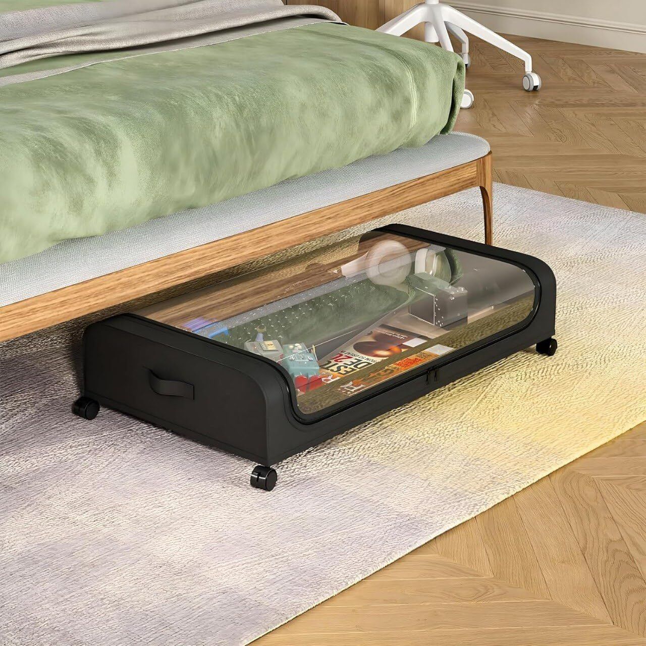 Under Bed Storage Bags with Clear Lid & Label | Rolling Under Bed Storage Small Travel Bag-image-42