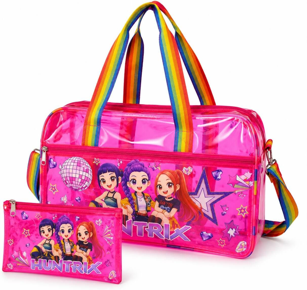 Hunter-x Kids PVC Transparent Duffel Bag with Pouch for Travel Picnic Swimming Small Travel Bag-image-6