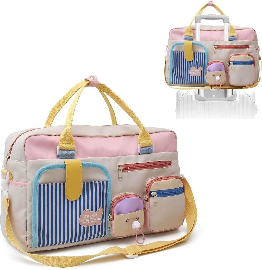 25 L Gym Duffel Bag - Travel Duffle Weekender Bag for Women | Stylish Gym Tote with Wet Pocket - B322 - Multicolor-image-20